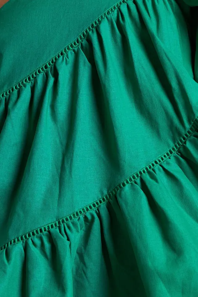 Harleen Mini Dress 8211 Linen Look Asymmetrical Trim Puff Sleeve Dress In Green Women Showpo Conscious