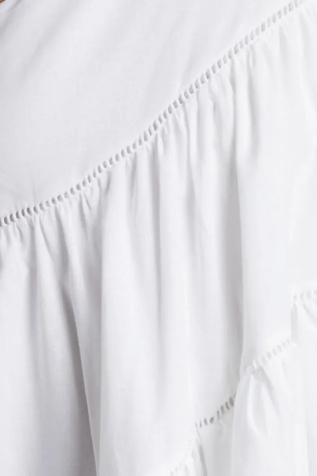 Harleen Mini Dress 8211 Linen Look Asymmetrical Trim Puff Sleeve Dress In White Women Showpo Curve Clothes