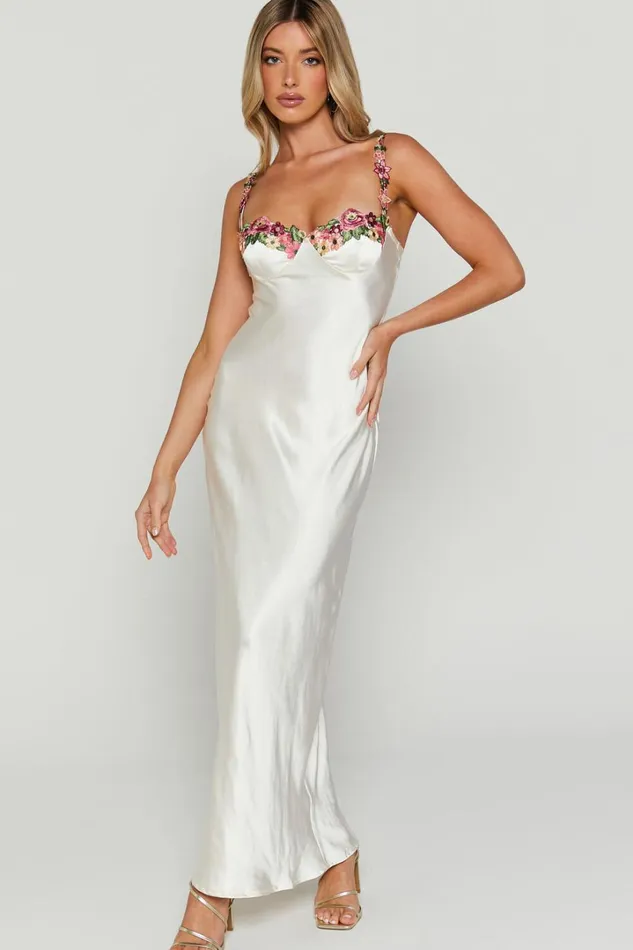 Harmony Midi Dress 8211 Floral Detail Cup Bust Satin Dress In White Women Showpo Dresses Harmony Midi Dress 8211 Floral Detail Cup Bust Satin Dress In White Women Showpo Dresses