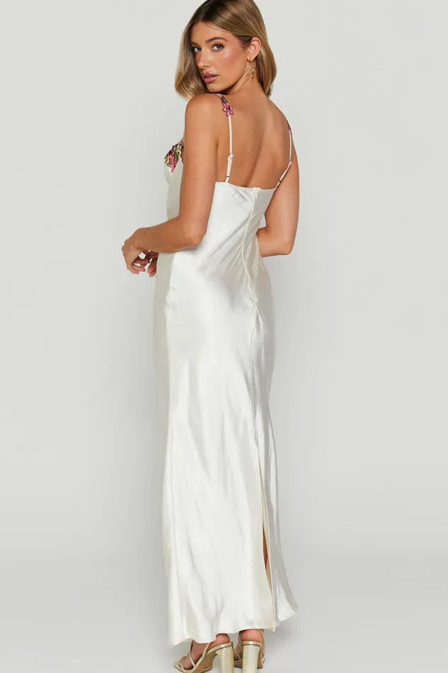 Harmony Midi Dress 8211 Floral Detail Cup Bust Satin Dress In White Women Showpo Dresses