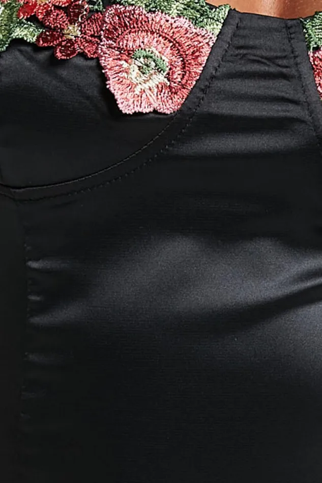 Harmony Top 8211 Floral Detail Cup Bust Satin Crop Top In Black Women Showpo Tops