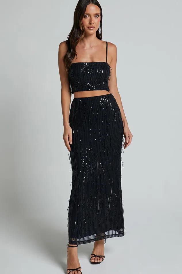 Harue Midi Skirt 8211 High Waisted Tassel Sequin Slip Skirt In Black Women Showpo Skirts Harue Midi Skirt 8211 High Waisted Tassel Sequin Slip Skirt In Black Women Showpo Skirts