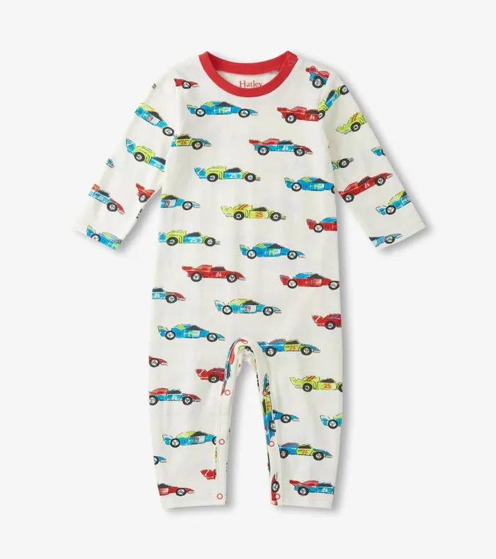 Hatley Baby Boys Water Colour Racecars Long Sleeve Romper Baby and Toddler Rompers