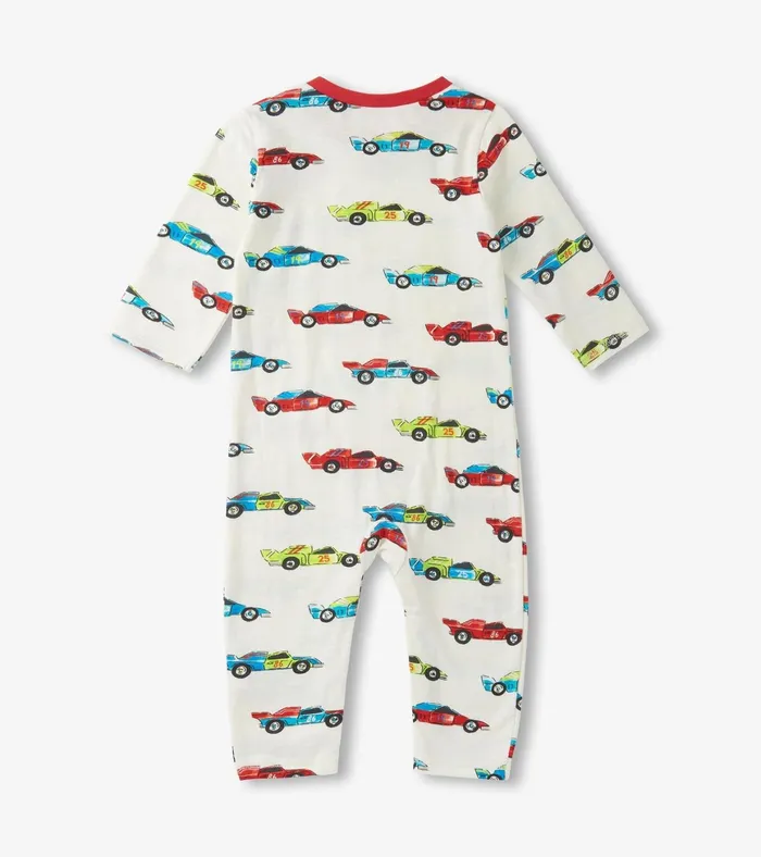 Hatley Baby Boys Water Colour Racecars Long Sleeve Romper Baby and Toddler Rompers