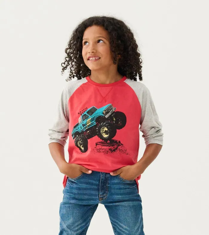 Hatley Boys Monster Trucks Long Sleeve Raglan TShirt Boys Tops