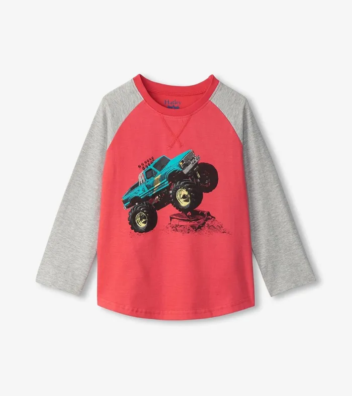 Hatley Boys Monster Trucks Long Sleeve Raglan TShirt Boys Tops