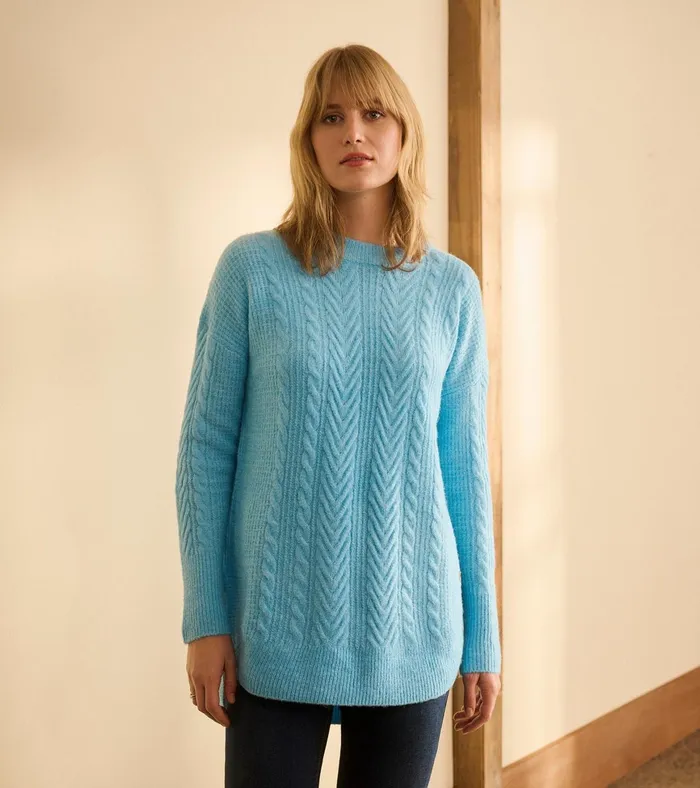 Hatley Cable Knit Tunic 8211 Sky Blue Women Sweaters