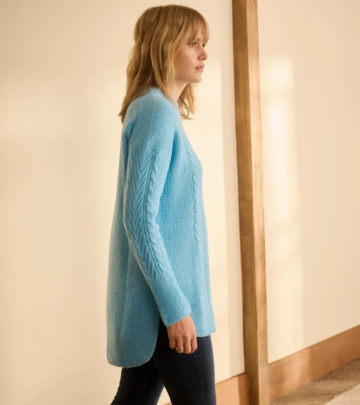 Hatley Cable Knit Tunic 8211 Sky Blue Women Sweaters