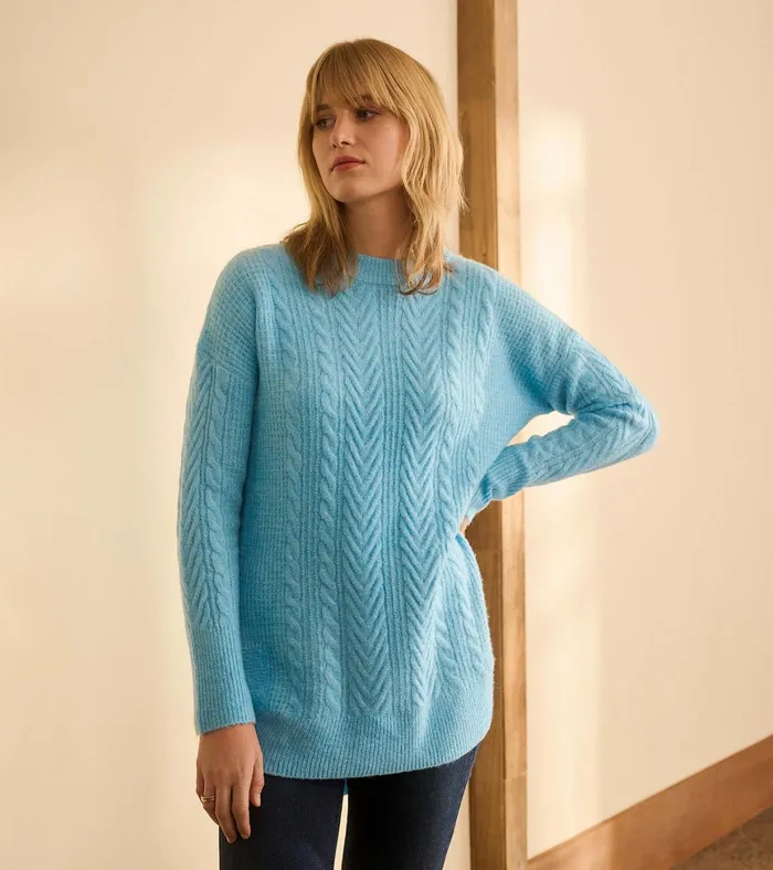 Hatley Cable Knit Tunic 8211 Sky Blue Women Sweaters