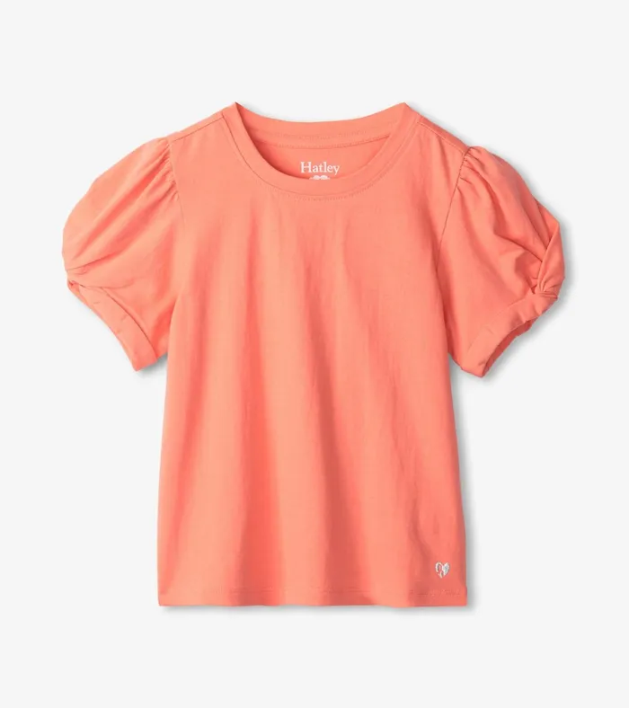 Hatley Girls Coral Twisted Sleeve Tee Girls Tops