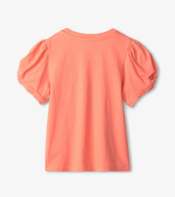 Hatley Girls Coral Twisted Sleeve Tee Girls Tops