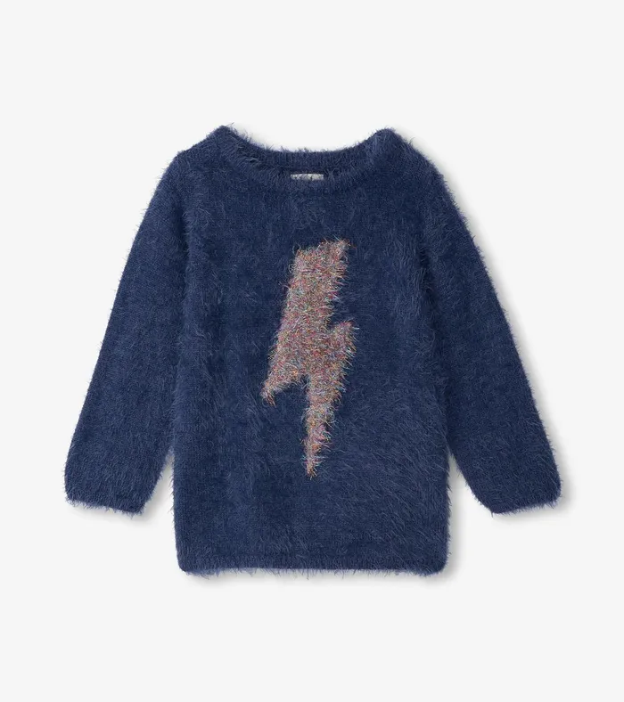 Hatley Girls Metallic Lightning Furry Sweater Girls Sweaters