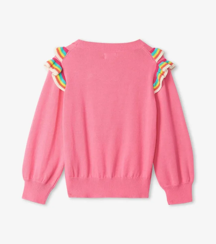Hatley Girls Pink Rainbow Ruffle Sweater Girls Sweaters