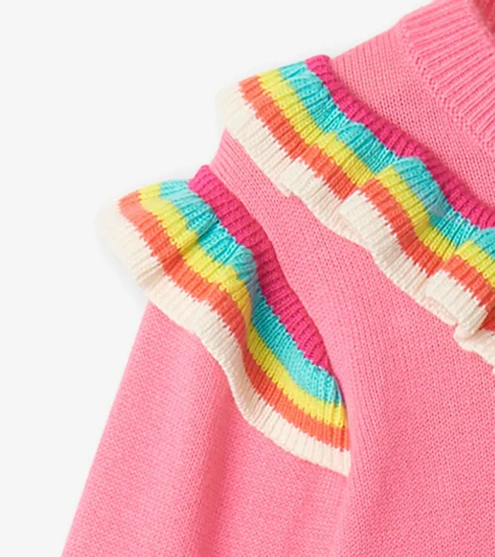 Hatley Girls Pink Rainbow Ruffle Sweater Girls Sweaters