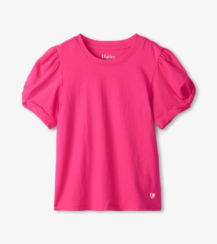 Hatley Girls Pink Twisted Sleeve Tee Girls Tops