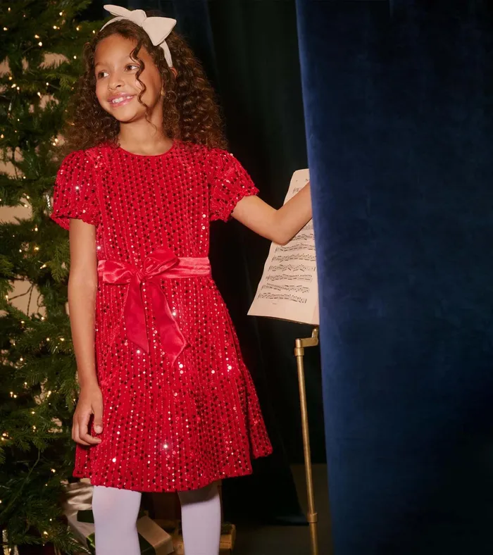 Hatley Girls Red Sequins Velvet Dress Girls Dresses