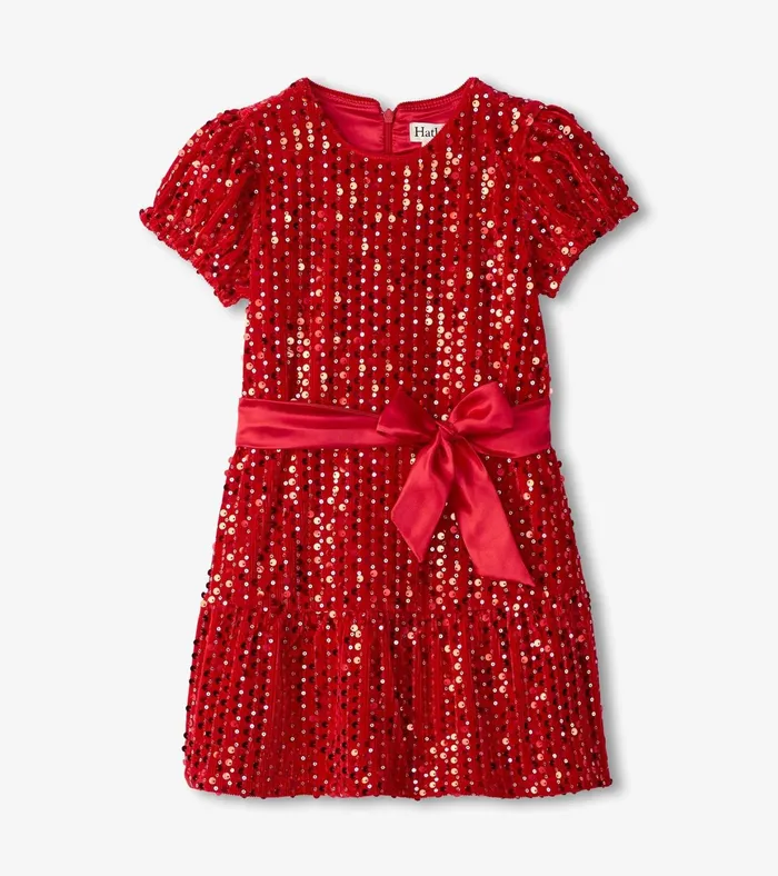 Hatley Girls Red Sequins Velvet Dress Girls Dresses