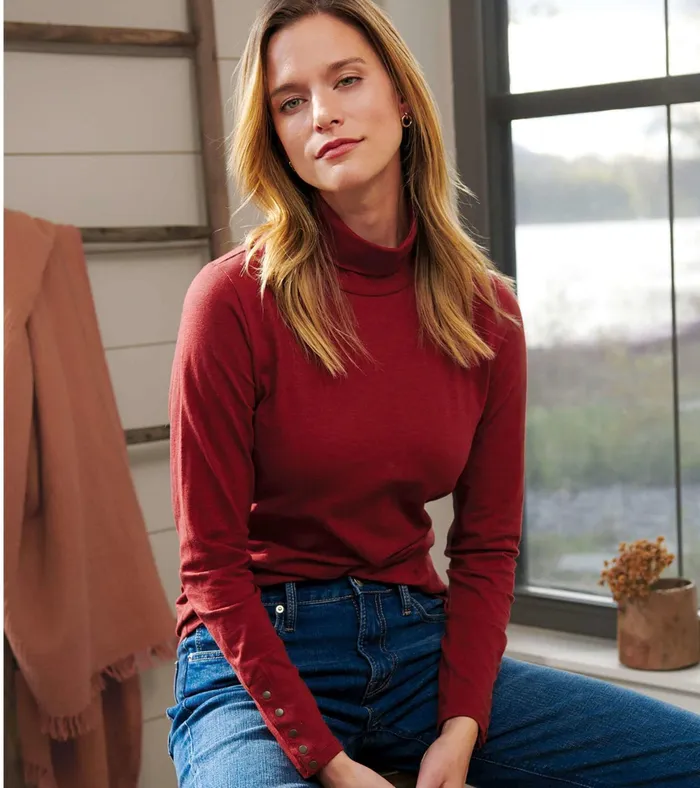 Hatley Snap Sleeve Turtleneck 8211 Madder Brown Women Tops
