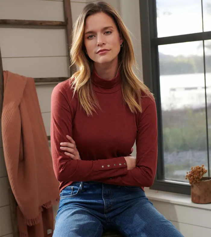 Hatley Snap Sleeve Turtleneck 8211 Madder Brown Women Tops