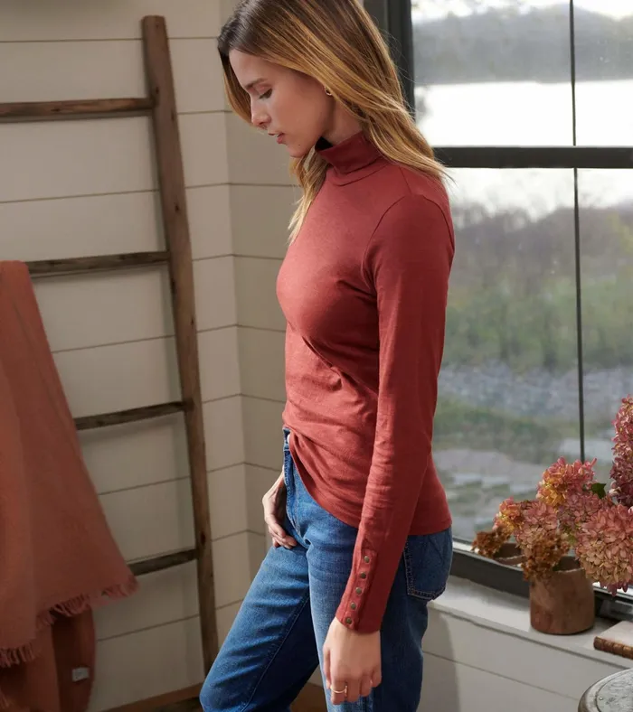Hatley Snap Sleeve Turtleneck 8211 Madder Brown Women Tops