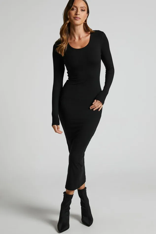 Hawkins Midi Dress 8211 Long Sleeve Bodycon Dress In Black Women Showpo Basics
