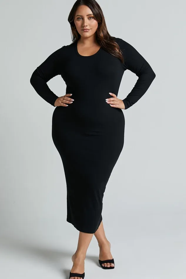 Hawkins Midi Dress 8211 Long Sleeve Bodycon Dress In Black Women Showpo Basics