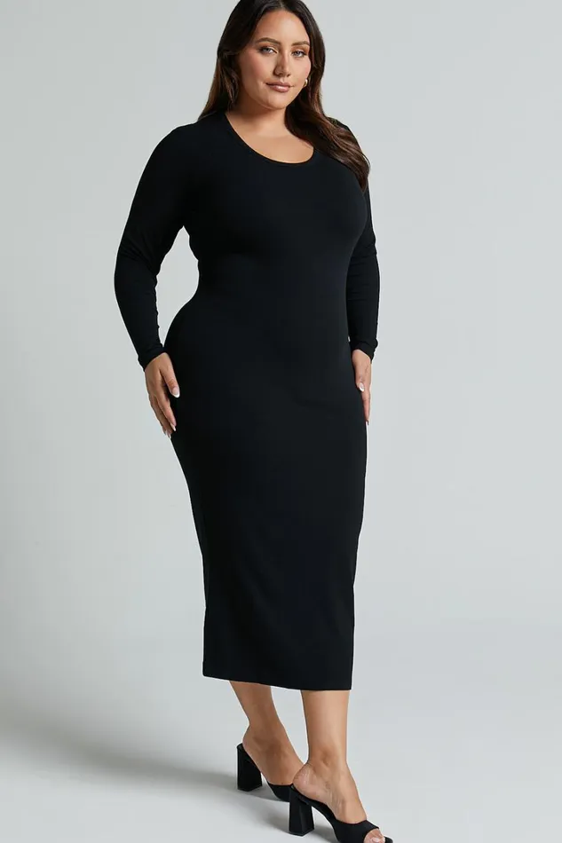 Hawkins Midi Dress 8211 Long Sleeve Bodycon Dress In Black Women Showpo Basics