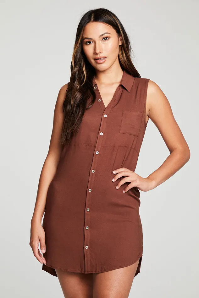 Heirloom Wovens Sleeveless Button Down Hi Lo Shirttail Dress Womens Dresses Chaser Brand Heirloom Wovens Sleeveless Button Down Hi Lo Shirttail Dress Womens Dresses Chaser Brand