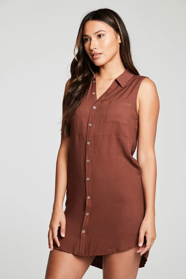 Heirloom Wovens Sleeveless Button Down Hi Lo Shirttail Dress Womens Dresses Chaser Brand