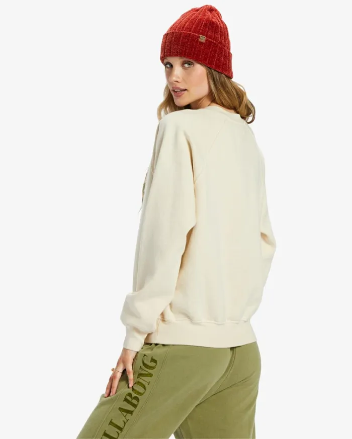 Here We Go Graphic Crewneck Sweatshirt White Cap Women Billabong Sweatshirts and Fleece