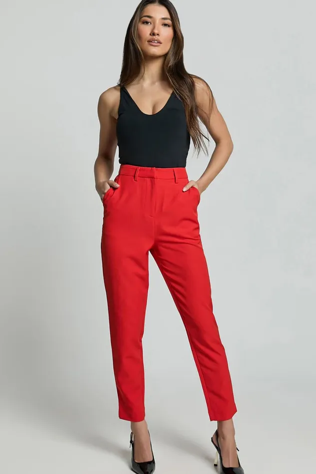 Hermie Pants 8211 High Waisted Cropped Tailored Pants In Red Women Showpo Pants