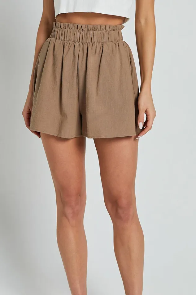 Hiromi Shorts 8211 High Waisted Linen Look ALine Shorts In Biscuit Women Showpo Shorts