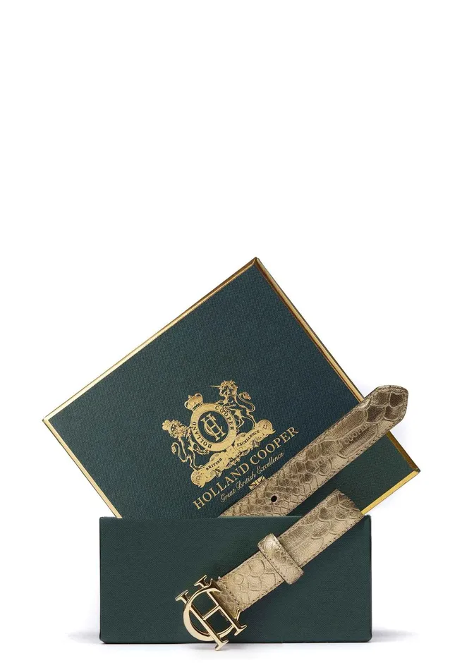 Holland Cooper Belts Women HC Classic Slim Belt Champagne Croc
