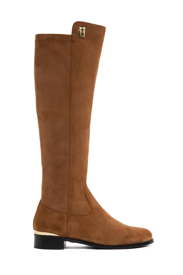 Holland Cooper Boots Women Albany Knee Boot Tan Suede