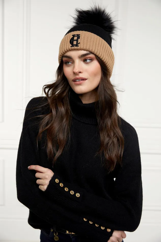 Holland Cooper Headwear Women Chelsea Merino Bobble Hat Black Holland Cooper Headwear Women Chelsea Merino Bobble Hat Black