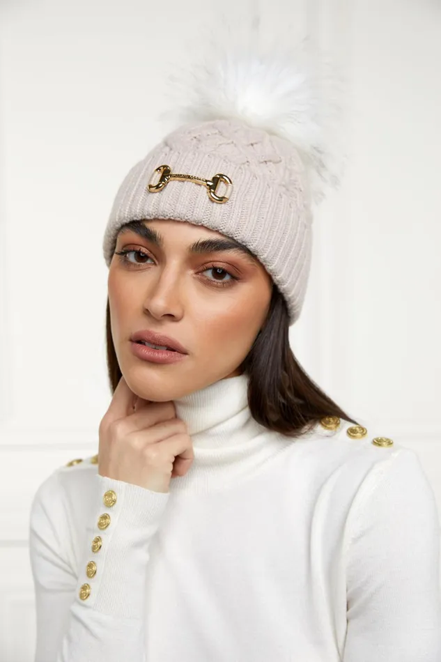 Holland Cooper Headwear Women Horsebit Bobble Hat Taupe Holland Cooper Headwear Women Horsebit Bobble Hat Taupe