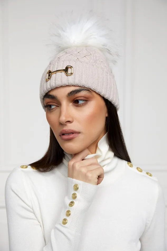 Holland Cooper Headwear Women Horsebit Bobble Hat Taupe Holland Cooper Headwear Women Horsebit Bobble Hat Taupe