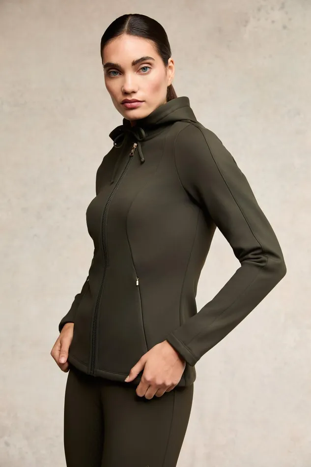 Holland Cooper Jackets Women Crystal Zip Hoodie Dark Olive