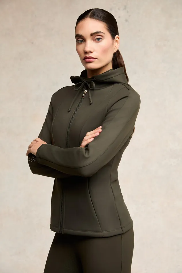 Holland Cooper Jackets Women Crystal Zip Hoodie Dark Olive Holland Cooper Jackets Women Crystal Zip Hoodie Dark Olive