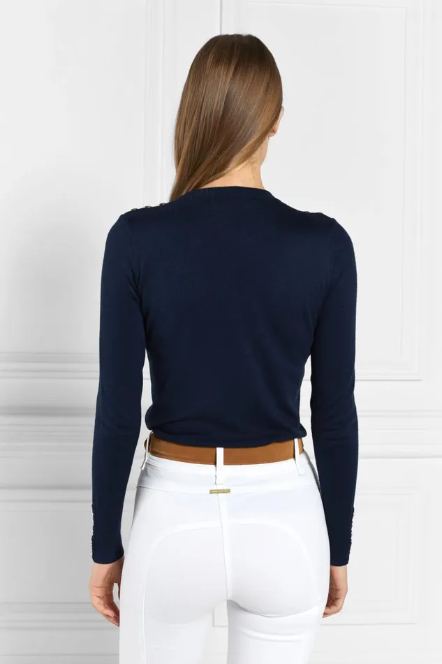 Holland Cooper Knitwear Women Buttoned Knit Crew Neck Ink Navy Holland Cooper Knitwear Women Buttoned Knit Crew Neck Ink Navy