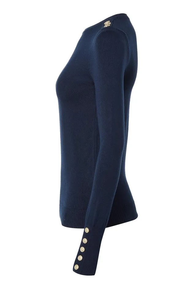 Holland Cooper Knitwear Women Buttoned Knit Crew Neck Ink Navy Holland Cooper Knitwear Women Buttoned Knit Crew Neck Ink Navy