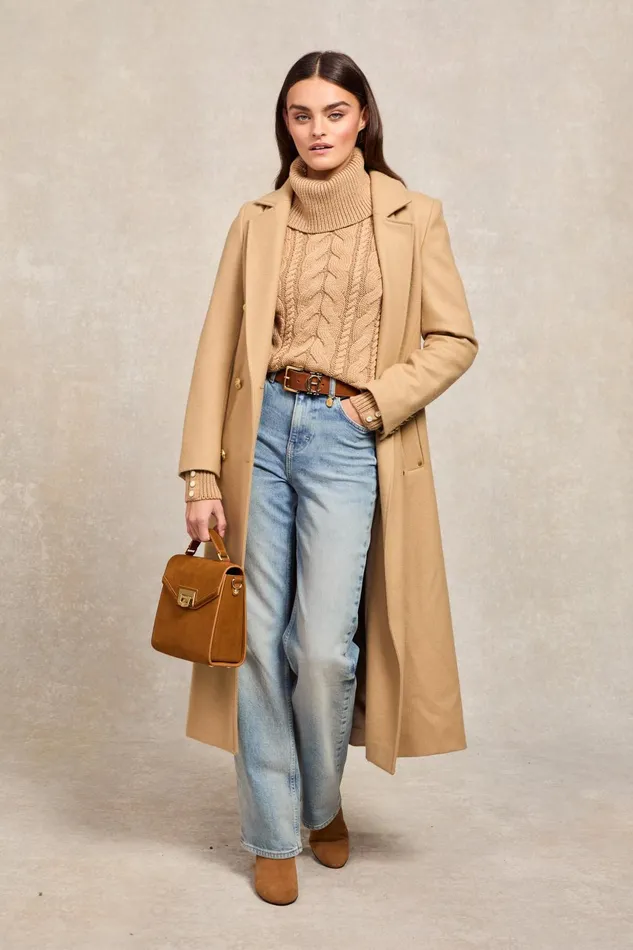 Holland Cooper Knitwear Women Corded Roll Neck Knit Camel Holland Cooper Knitwear Women Corded Roll Neck Knit Camel