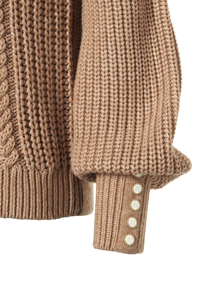 Holland Cooper Knitwear Women Corded Roll Neck Knit Camel Holland Cooper Knitwear Women Corded Roll Neck Knit Camel