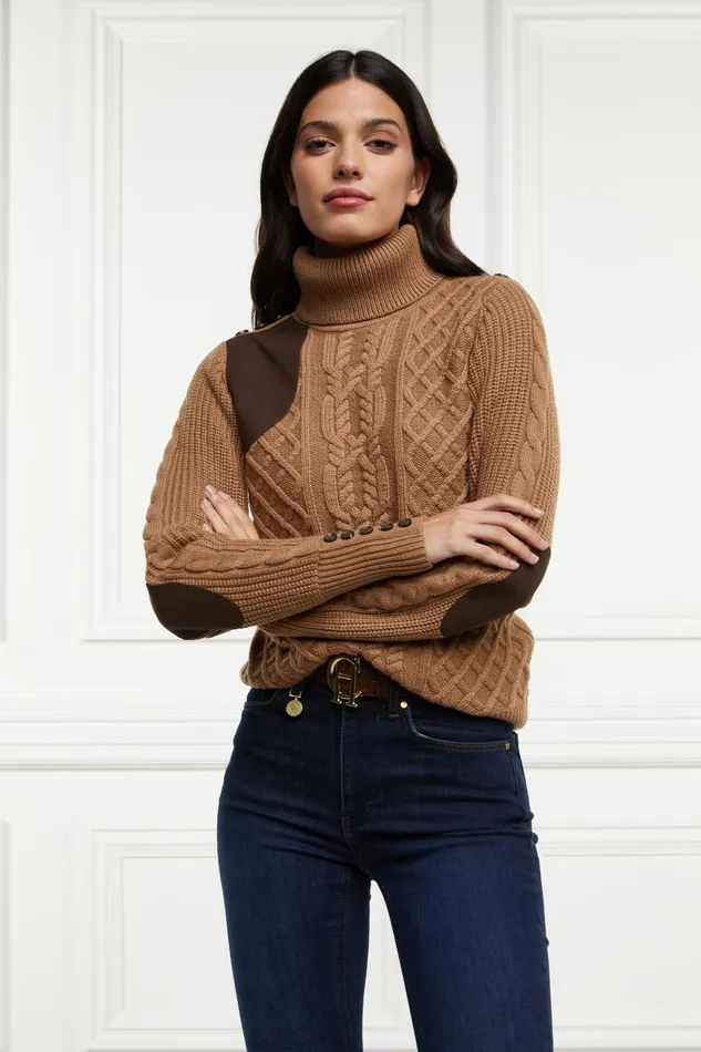 Holland Cooper Knitwear Women Country Roll Neck Knit Caramel Holland Cooper Knitwear Women Country Roll Neck Knit Caramel