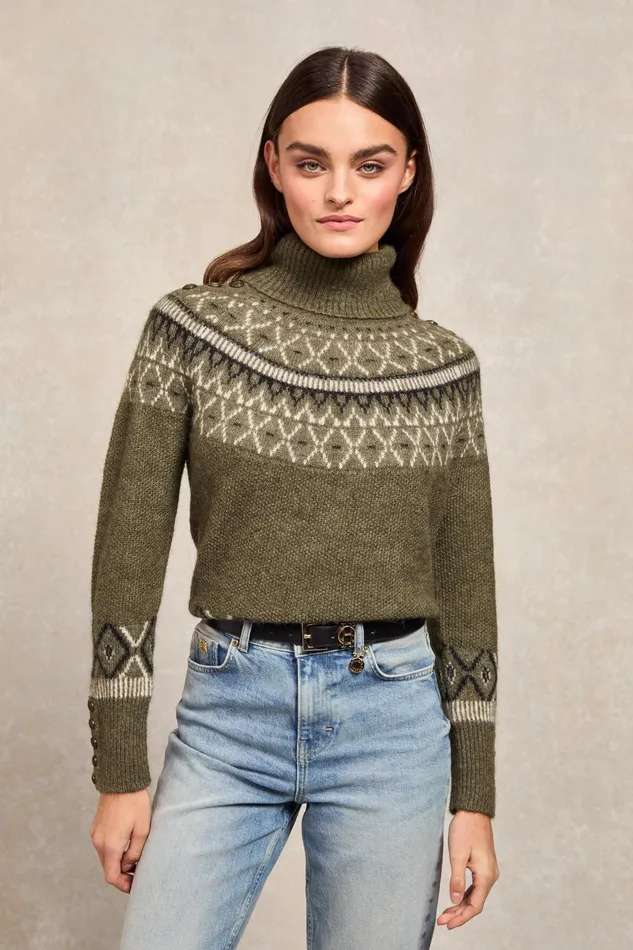 Holland Cooper Knitwear Women Fairisle Knit Khaki