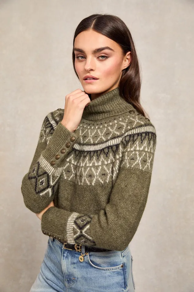 Holland Cooper Knitwear Women Fairisle Knit Khaki Holland Cooper Knitwear Women Fairisle Knit Khaki