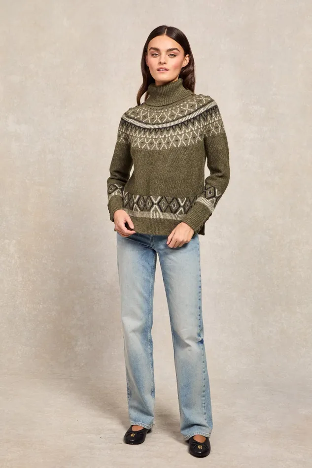 Holland Cooper Knitwear Women Fairisle Knit Khaki Holland Cooper Knitwear Women Fairisle Knit Khaki