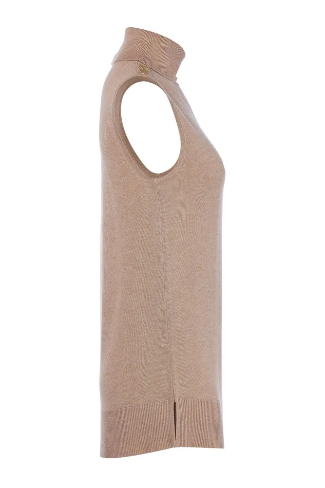 Holland Cooper Knitwear Women Luxury Sleeveless Roll Neck Camel Holland Cooper Knitwear Women Luxury Sleeveless Roll Neck Camel