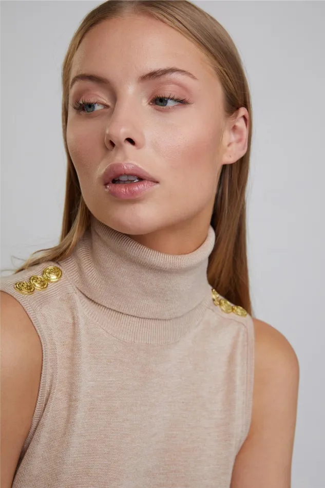 Holland Cooper Knitwear Women Luxury Sleeveless Roll Neck Camel Holland Cooper Knitwear Women Luxury Sleeveless Roll Neck Camel