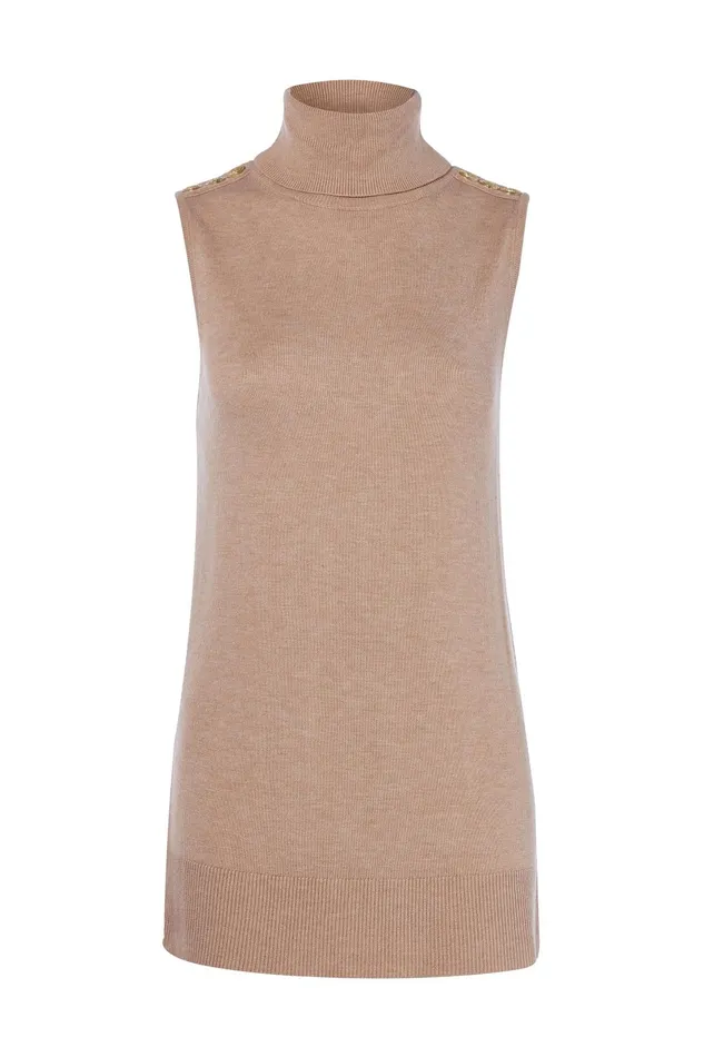 Holland Cooper Knitwear Women Luxury Sleeveless Roll Neck Camel Holland Cooper Knitwear Women Luxury Sleeveless Roll Neck Camel